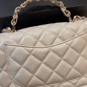 CHANEL Classic Mini Handbag White Leather Timeless Piece